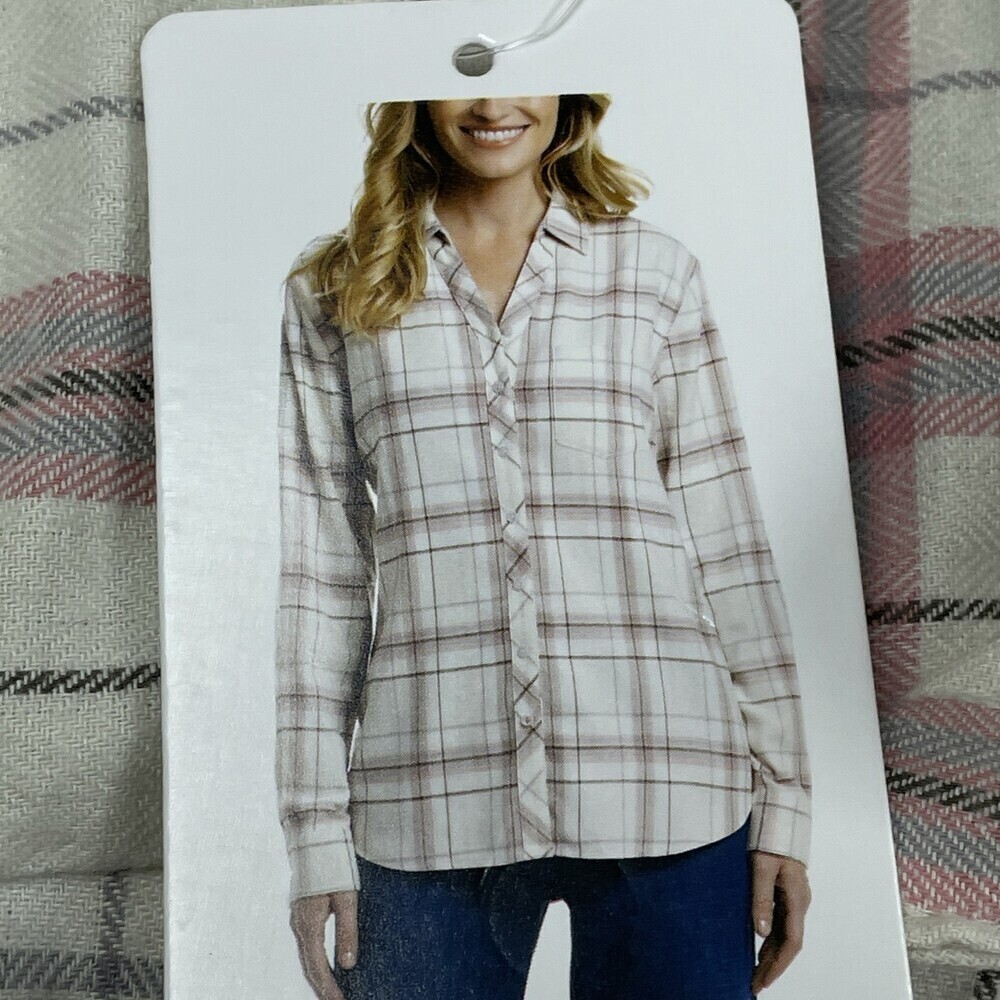 Weatherproof Women's L Plaid Blouse Pink Cotton Blend d1309